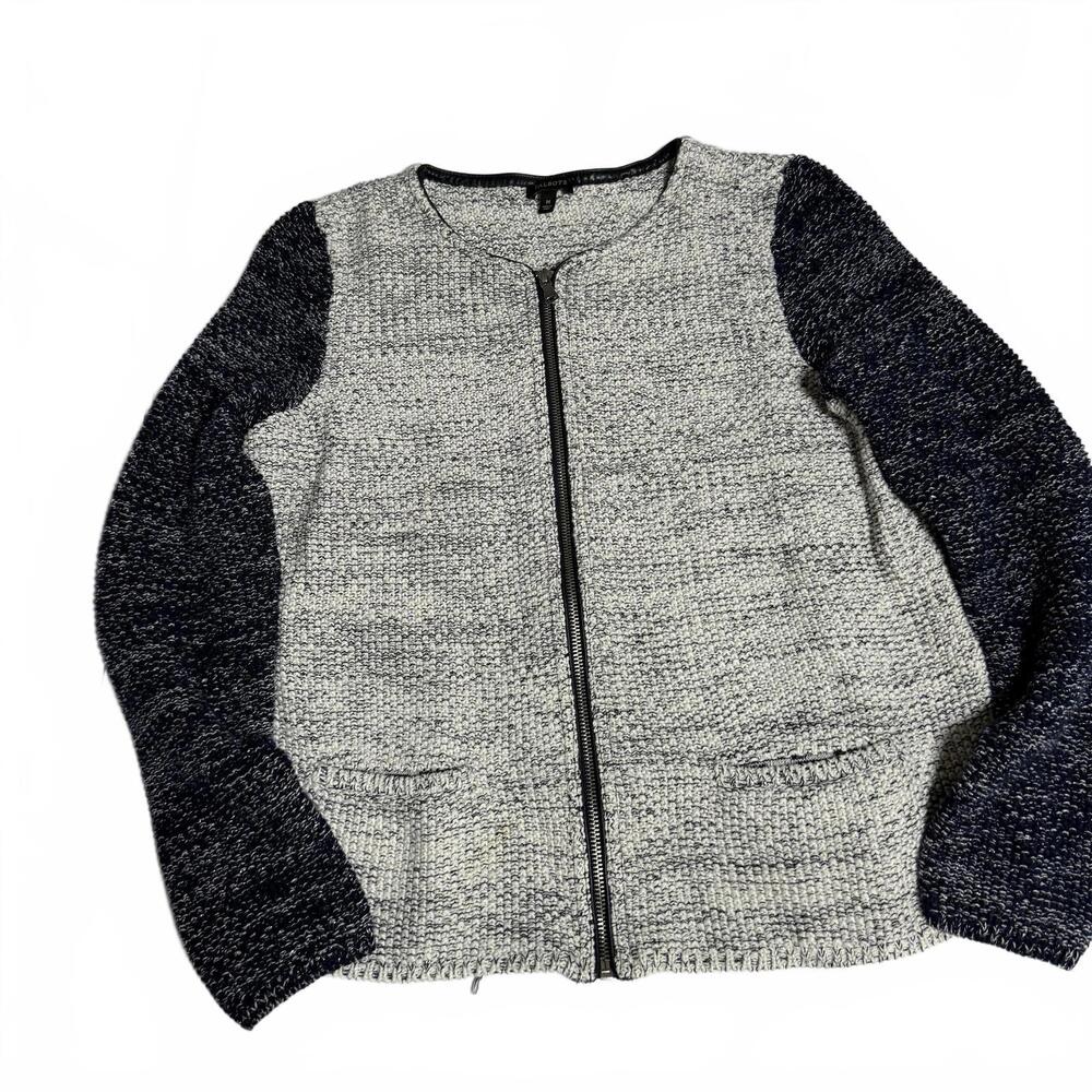 TALBOTS Full zip cardigan. Navy Blue & white with silver metallic. Womens M